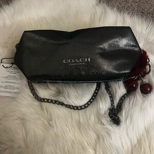 Coach Gray Converted Bag with Removable Chain Strap and Cherry Purse Charm